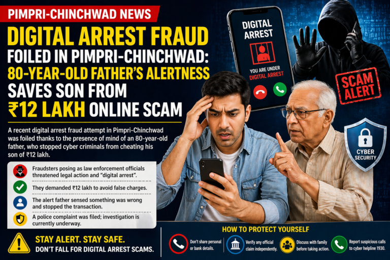 पिंपरी-चिंचवड़ डिजिटल अरेस्ट फ्रॉड नाकाम, 80 वर्षीय पिता की सूझबूझ से 12 लाख रुपये बचे
