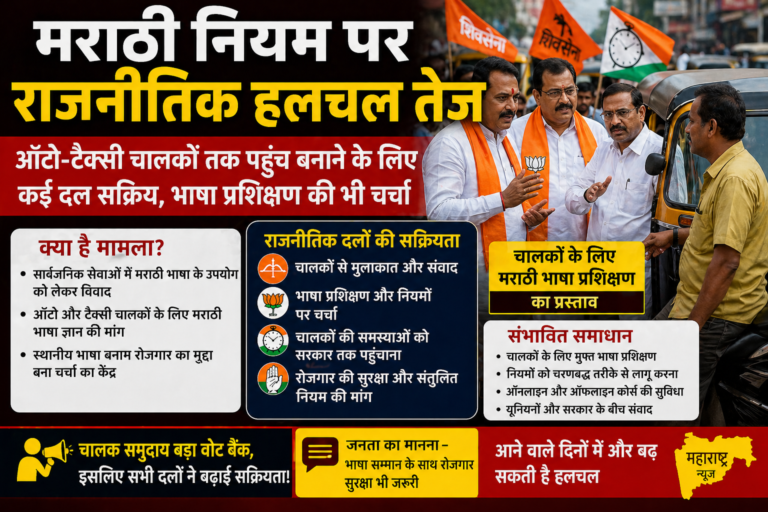 मराठी नियम पर राजनीतिक हलचल तेज, ऑटो-टैक्सी चालकों को लेकर बढ़ी सक्रियता