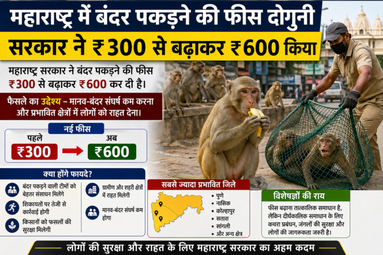 महाराष्ट्र में बंदर पकड़ने की फीस दोगुनी, सरकार ने ₹300 से बढ़ाकर ₹600 किया