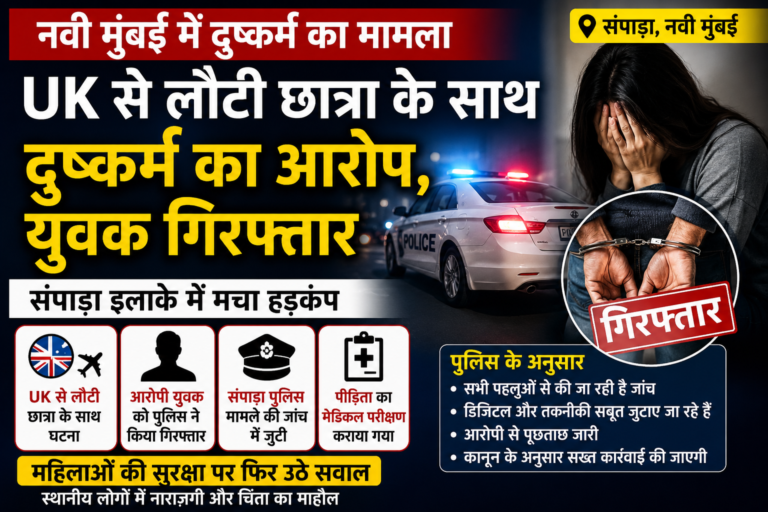 नवी मुंबई में UK से लौटी छात्रा के साथ दुष्कर्म का आरोप, युवक गिरफ्तार | संपाड़ा इलाके में मचा हड़कंप