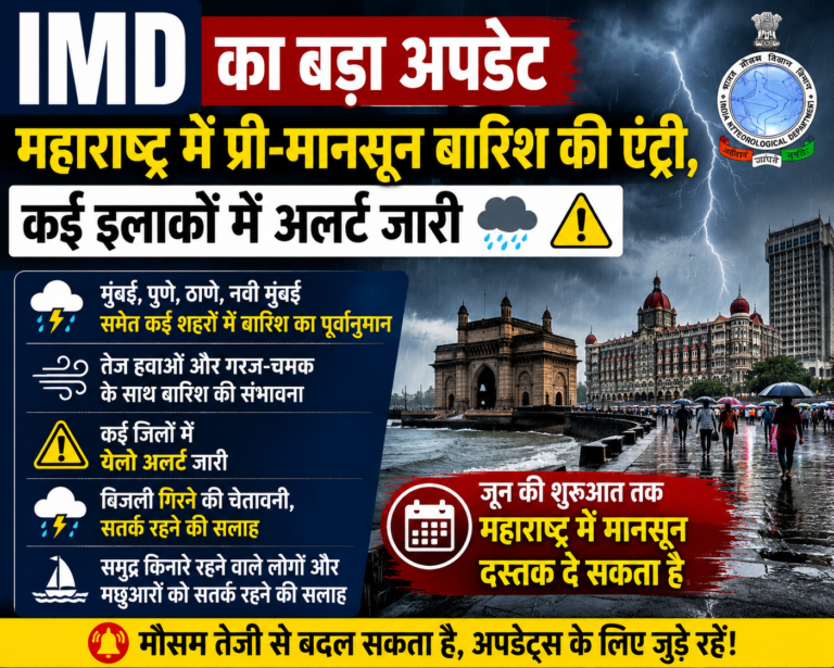IMD का बड़ा अपडेट: महाराष्ट्र में प्री-मानसून बारिश की एंट्री, कई इलाकों में अलर्ट जारी 🌧️⚠️