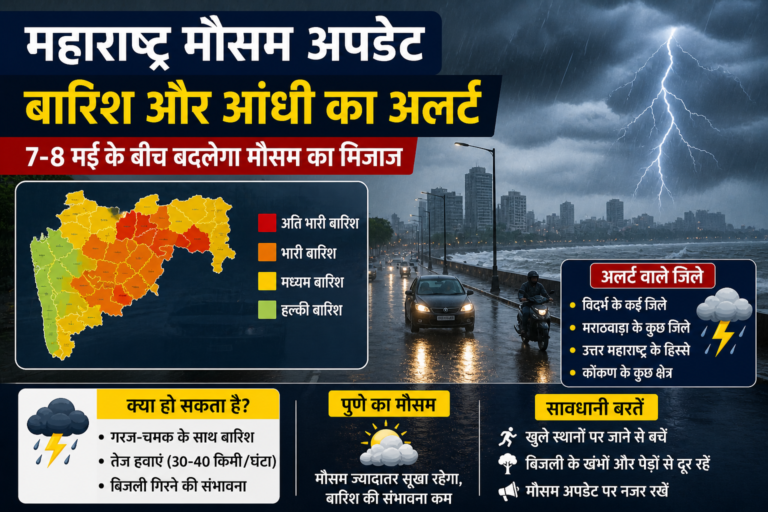 महाराष्ट्र मौसम अपडेट: बारिश और आंधी का अलर्ट, कई जिलों में बदलेगा मौसम