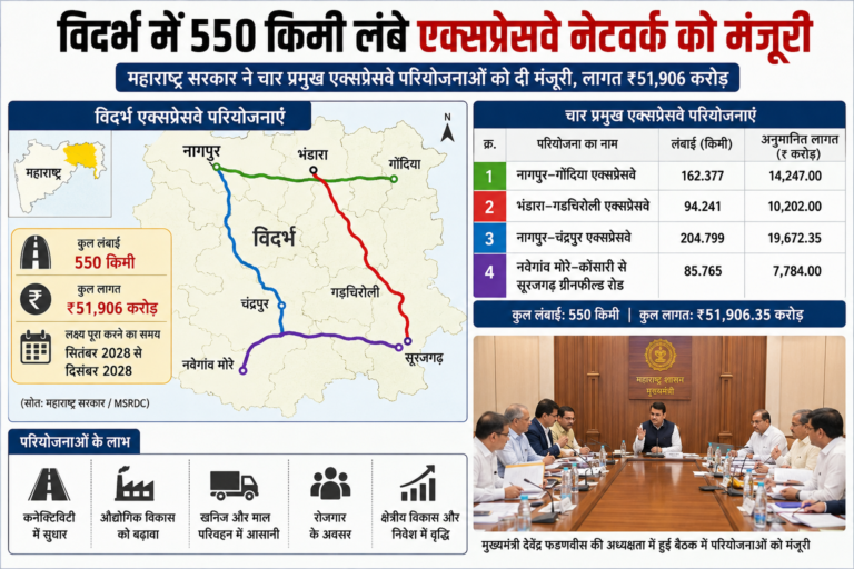 विदर्भ में 550 किमी लंबे एक्सप्रेसवे नेटवर्क को मंजूरी, ₹51,906 करोड़ की बड़ी परियोजना