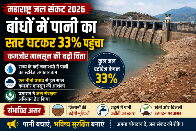 महाराष्ट्र जल संकट 2026: बांधों में पानी का स्तर 33% पर, कमजोर मानसून से बढ़ी चिंता