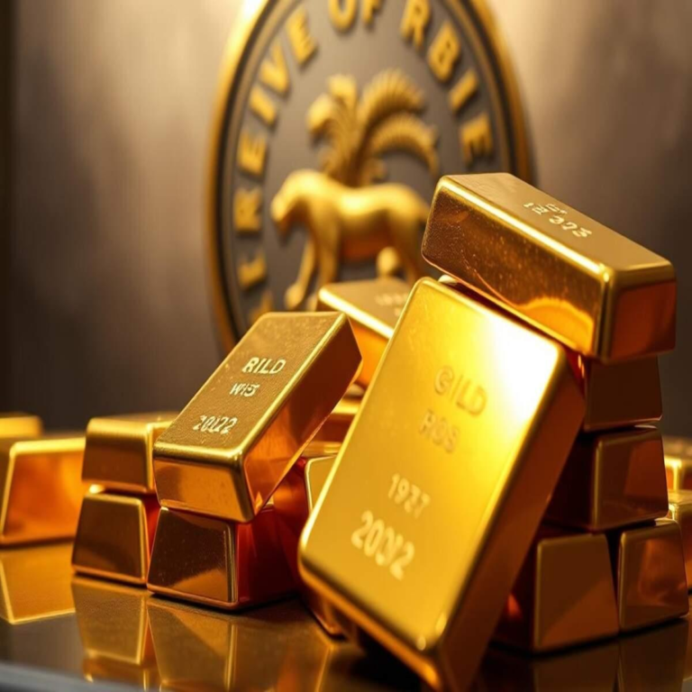 सोने का भंडार ,केंद्रीय बैंक के सुरक्षित वॉल्ट में रखे स्वर्ण भंडार (सोने की ईंटें), जो किसी देश की आर्थिक मजबूती और वित्तीय सुरक्षा का प्रतीक हैं।