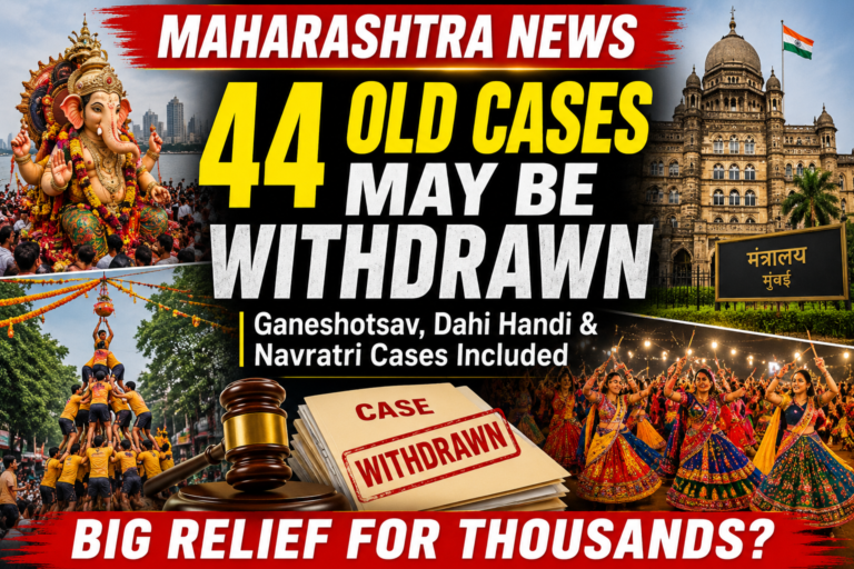महाराष्ट्र सरकार 44 मामले वापस लेने की दिशा में बड़ा कदम उठा सकती है। राज्य सरकार की एक विशेष समिति ने गणेशोत्सव, दही हांडी, नवरात्रि समेत विभिन्न सामाजिक और जन आंदोलनों से जुड़े कुल 44 पुराने मामलों को वापस लेने की सिफारिश की है। इस फैसले को लेकर राज्य की राजनीति और सामाजिक संगठनों के बीच चर्चा तेज हो गई है।