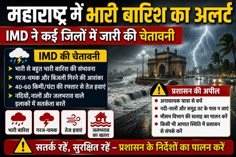 महाराष्ट्र में भारी बारिश का अलर्ट, IMD ने कई जिलों के लिए जारी की चेतावनी