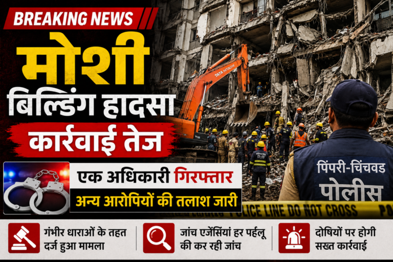 मोशी बिल्डिंग हादसा: पिंपरी-चिंचवड़ में जांच तेज, अधिकारी गिरफ्तार, अन्य आरोपियों की तलाश जारी