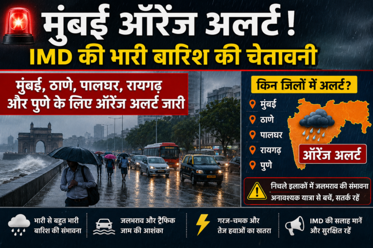 मुंबई ऑरेंज अलर्ट: महाराष्ट्र के कई जिलों में भारी बारिश का खतरा, IMD ने जारी की चेतावनी