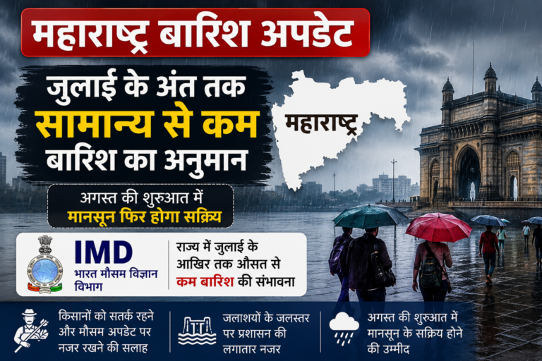 महाराष्ट्र बारिश अपडेट: जुलाई के अंत तक सामान्य से कम बारिश, अगस्त की शुरुआत में मानसून फिर होगा सक्रिय