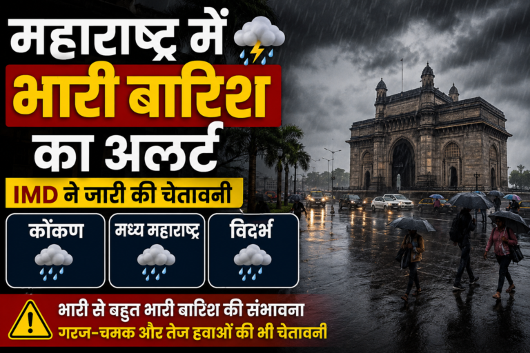 महाराष्ट्र में भारी बारिश का अलर्ट: कई जिलों में तेज बारिश की संभावना, IMD ने जारी की चेतावनी